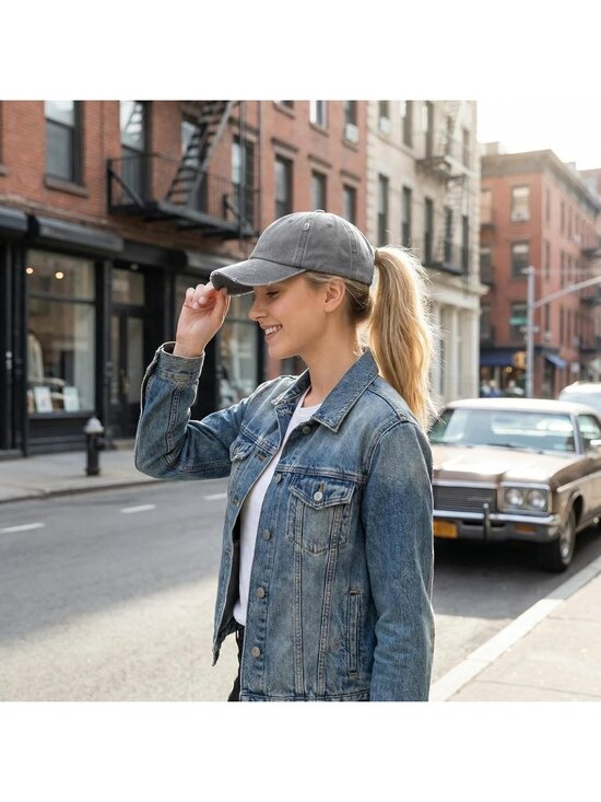 〽️Women Fabric Gray High Ponytail Baseball Cap Trucker Bad Hair Day Adjustable main image 6